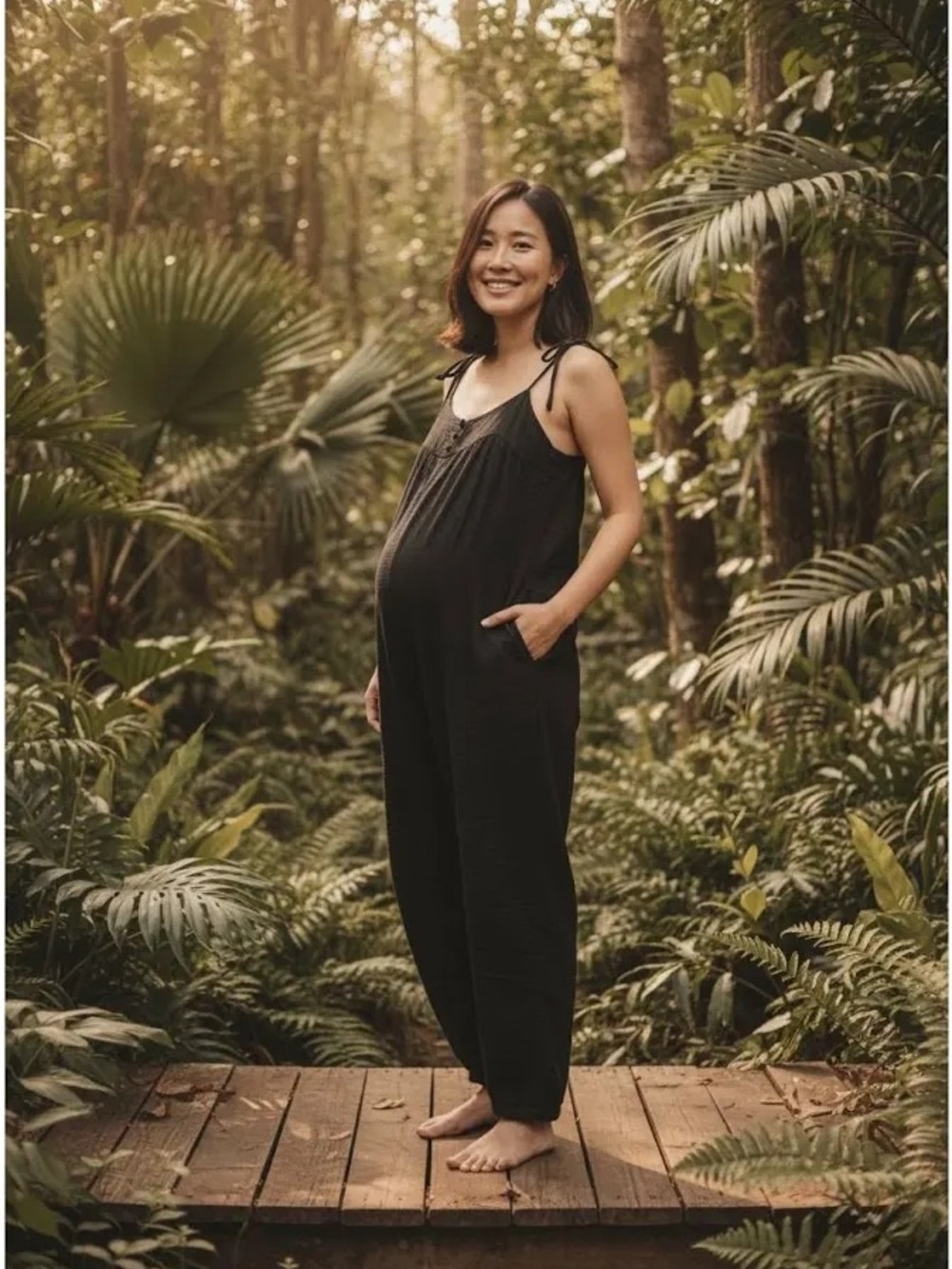 Hatch Plage Maternity OS One Size Jumpsuit Overalls Cotton Gauze Black